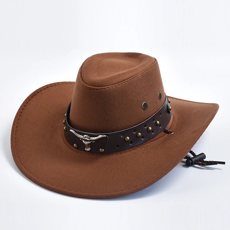 Artificial Suede Western Cowboy Hats Vintage Big-edge Gentleman Cowgirl Jazz Hat Holidays Party Cosplay Hat Artificial Suede Western Cowboy Hats Vintage Big-edge Gentleman Cowgirl Jazz Hat Holidays Party Cosplay Hat