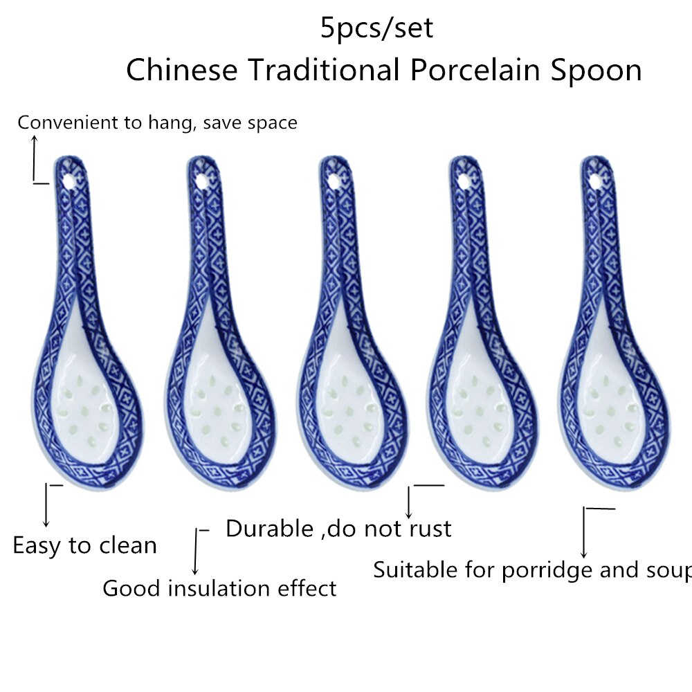 Asian Soup Spoons Ceramic Tableware (5Pcs)