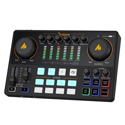 Audio Interface DJ Mixer All in One Portable Podcast Studio for Recording Live Streaming Youtube Guitar PC Sound Card