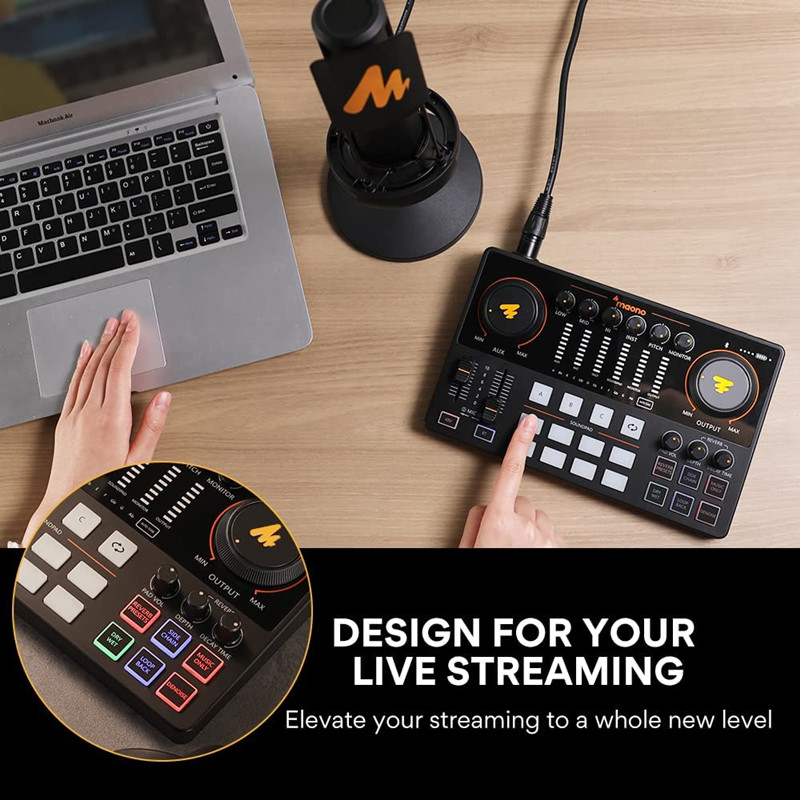 Audio Interface DJ Mixer All in One Portable Podcast Studio for Recording Live Streaming Youtube Guitar PC Sound Card