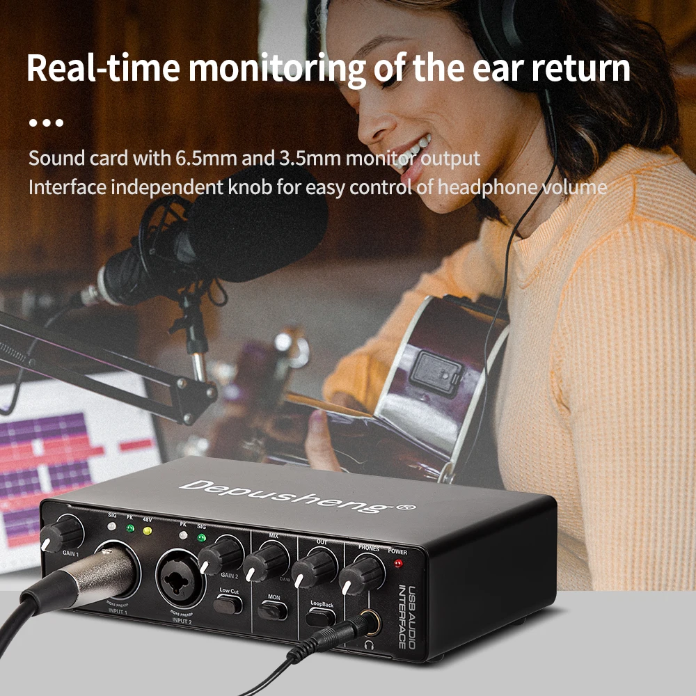 Audio Interface Professional Sound Card with Monitoring Electric Guitar Live Recording For Studio Singing Micro Audio Interface Professional Sound Card with Monitoring Electric Guitar Live Recording For Studio Singing Micro