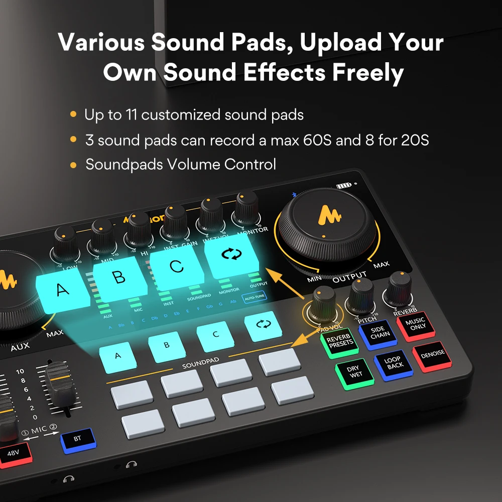 Audio Interface Sound Card DJ Mixer All in One Portable Podcast Studio for Recording,Live Streaming,Youtube,Guitar,PC