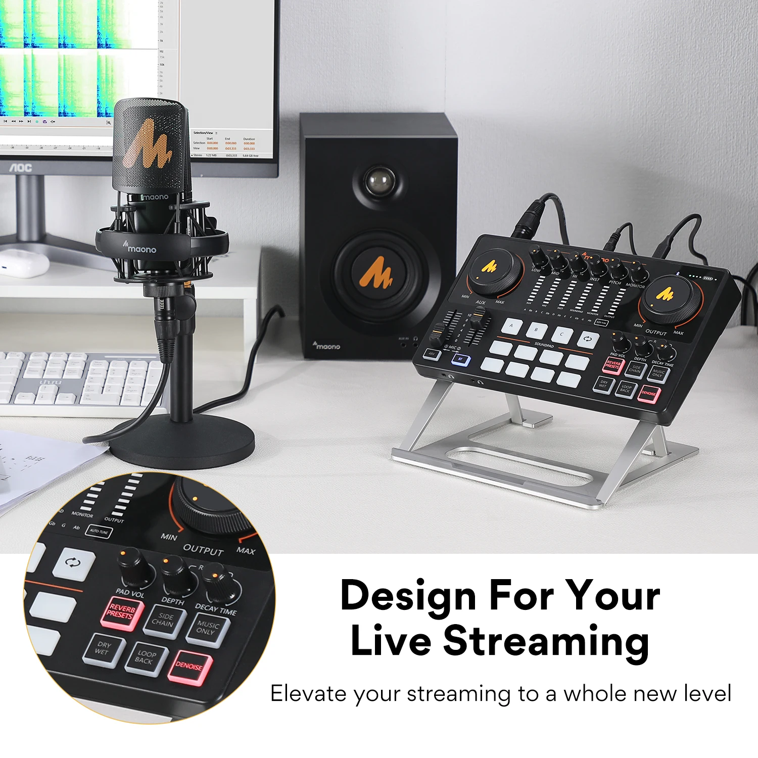 Audio Interface Sound Card DJ Mixer All in One Portable Podcast Studio for Recording,Live Streaming,Youtube,Guitar,PC