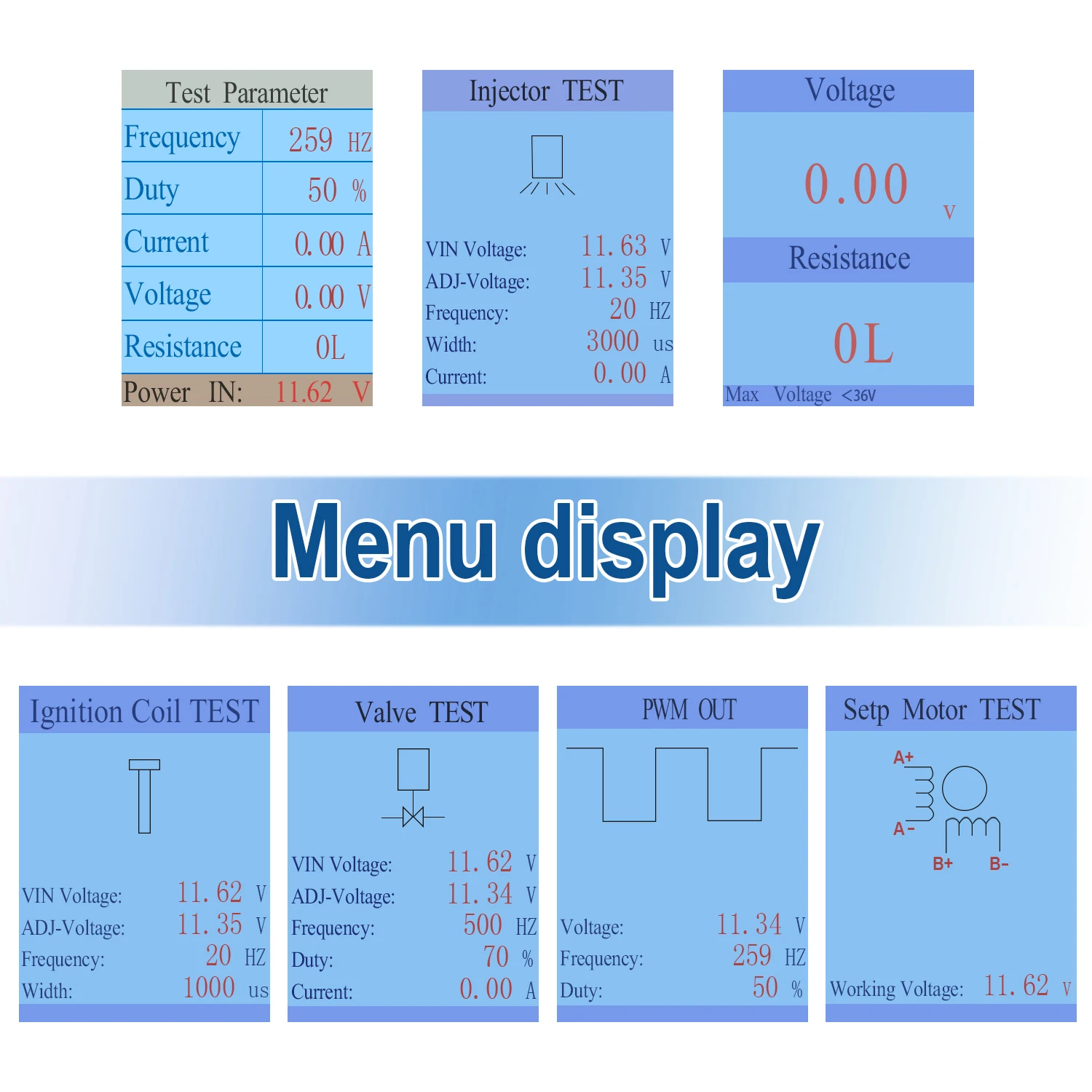 Auto Ignition Coil Test Injector Solenoid Valve Idling Stepper Motor Instrument Tester Fault Detector Drive Simulator Auto Ignition Coil Test Injector Solenoid Valve Idling Stepper Motor Instrument Tester Fault Detector Drive Simulator