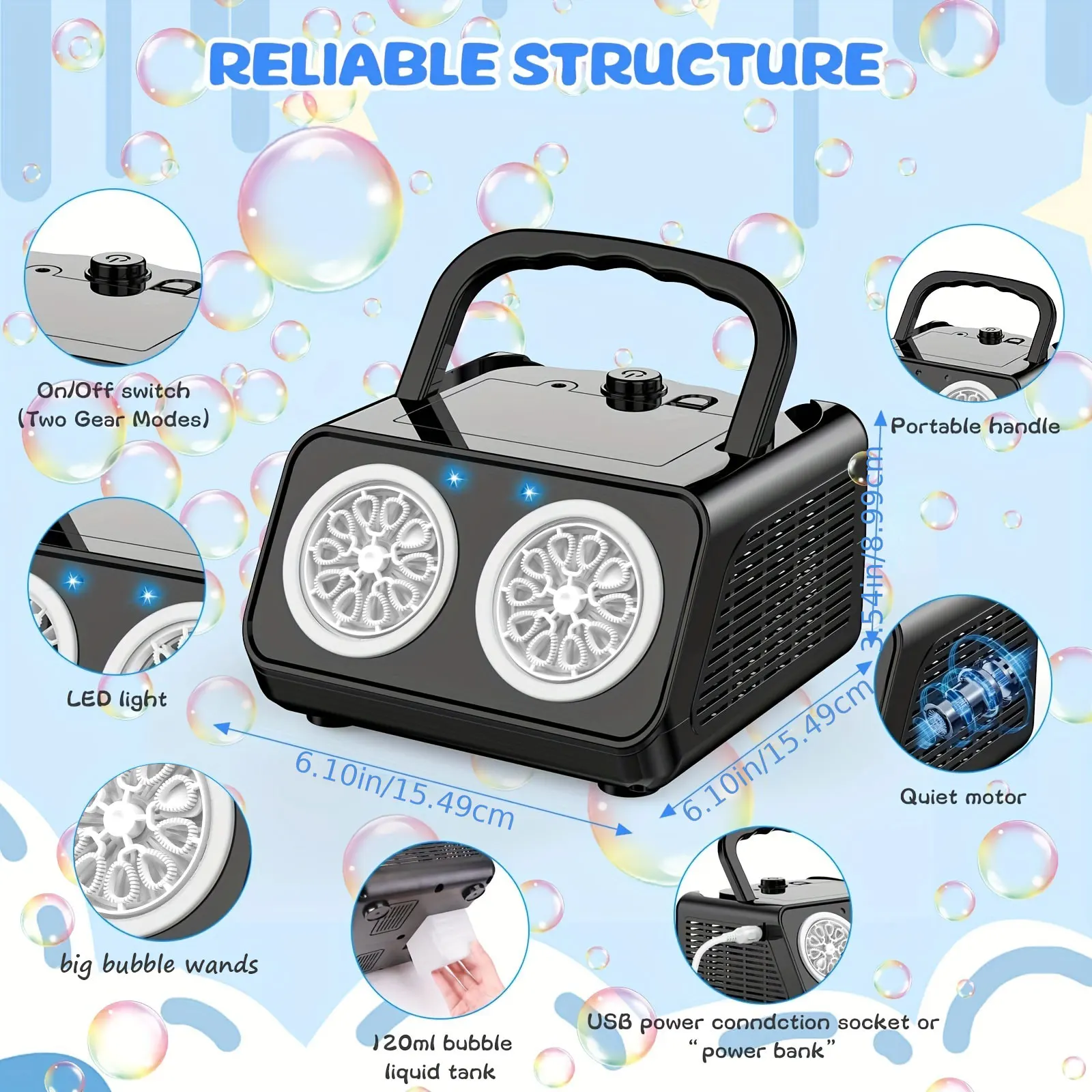 Automatic Bubble Machine Upgrade Bubble Blower with 2 Fans, 20000+ Bubbles Per Minute Bubbles for Kids Portable Bubble