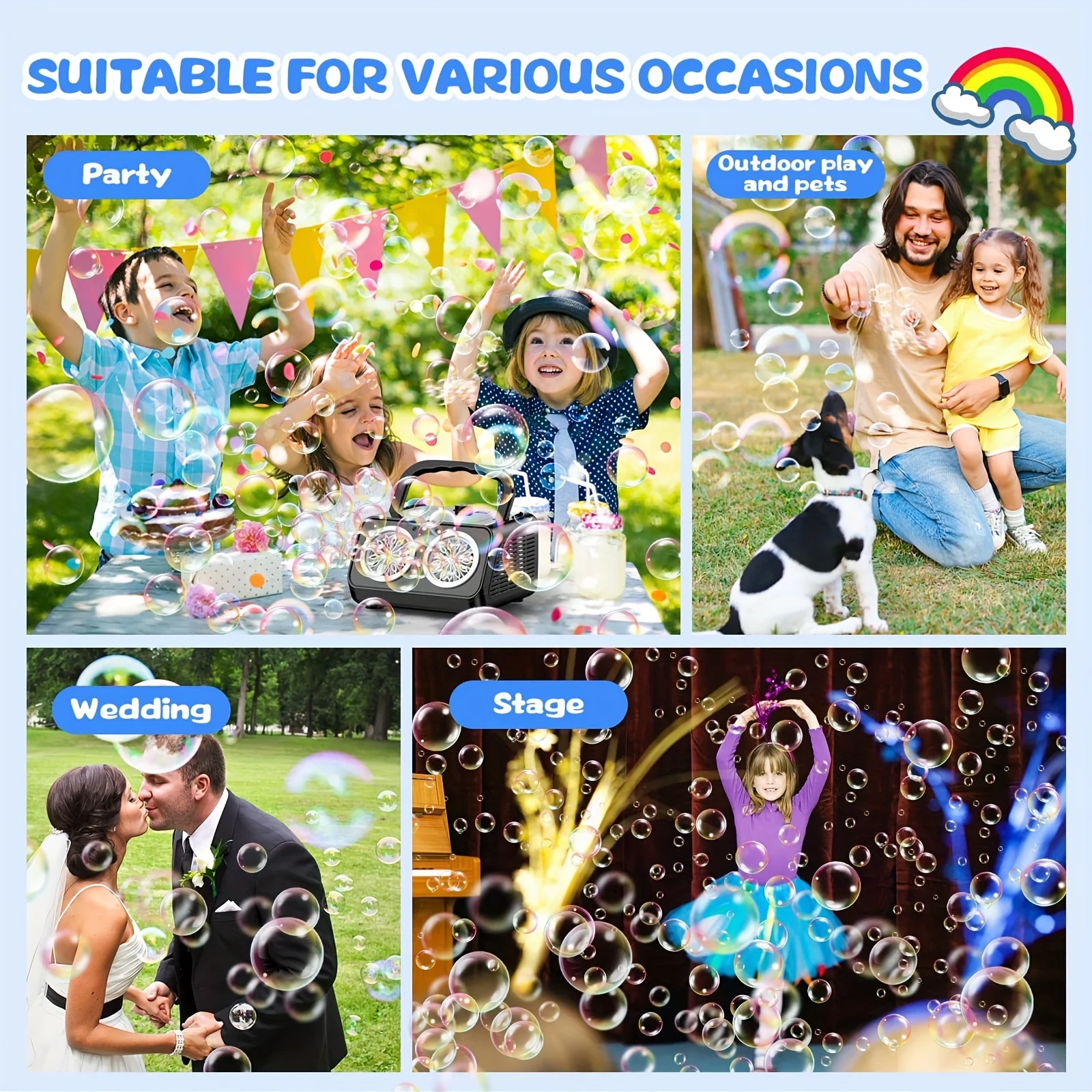 Automatic Bubble Machine Upgrade Bubble Blower with 2 Fans, 20000+ Bubbles Per Minute Bubbles for Kids Portable Bubble