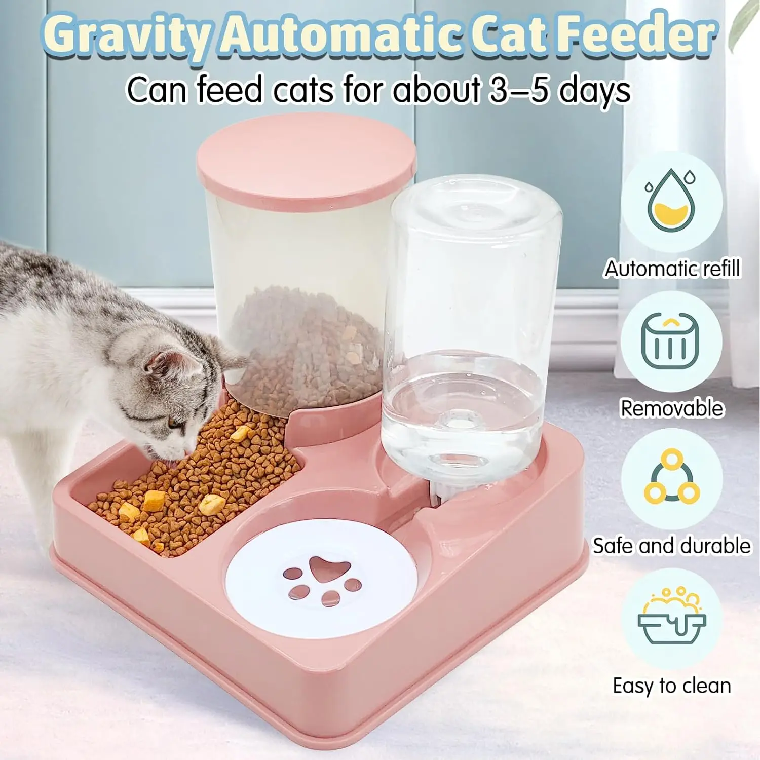 Automatic Cat Feeder Water Dispenser Set, 2 In 1 Tilted Automatic Pet Food And Water Feeder Gravity Food Feeder and Automatic Cat Feeder Water Dispenser Set, 2 In 1 Tilted Automatic Pet Food And Water Feeder Gravity Food Feeder and