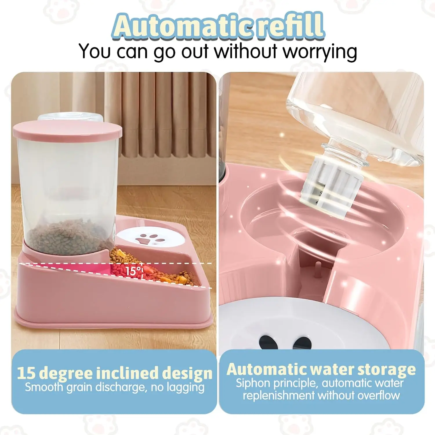 Automatic Cat Feeder Water Dispenser Set, 2 In 1 Tilted Automatic Pet Food And Water Feeder Gravity Food Feeder and Automatic Cat Feeder Water Dispenser Set, 2 In 1 Tilted Automatic Pet Food And Water Feeder Gravity Food Feeder and