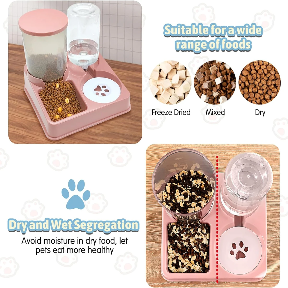 Automatic Cat Feeder Water Dispenser Set, 2 In 1 Tilted Automatic Pet Food And Water Feeder Gravity Food Feeder and Automatic Cat Feeder Water Dispenser Set, 2 In 1 Tilted Automatic Pet Food And Water Feeder Gravity Food Feeder and