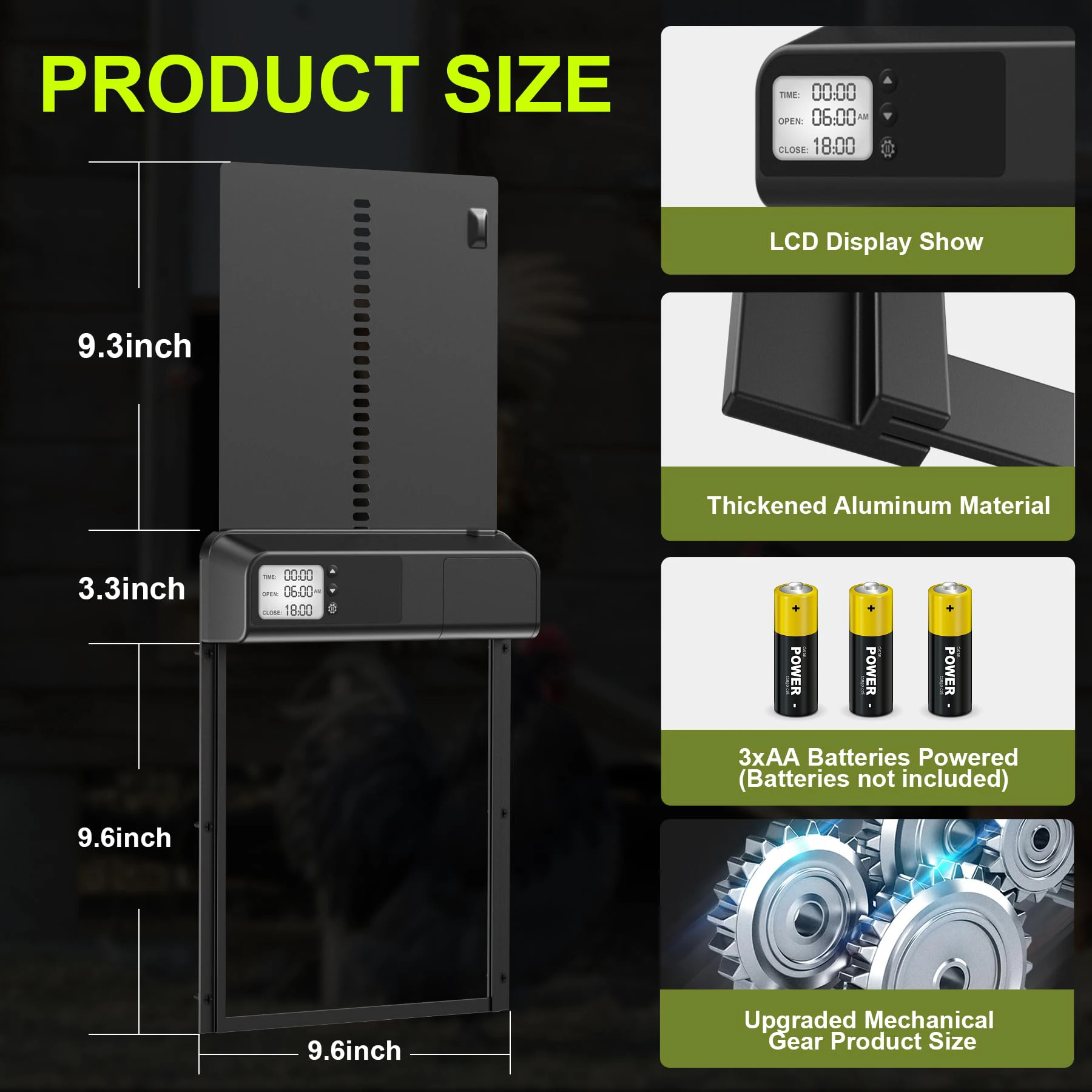 Automatic Chicken Coop Door Aluminum Chicken Door Opener Timer Controlled Open/Close Coop Door Anti-Pinch Function Automatic Chicken Coop Door Aluminum Chicken Door Opener Timer Controlled Open/Close Coop Door Anti-Pinch Function