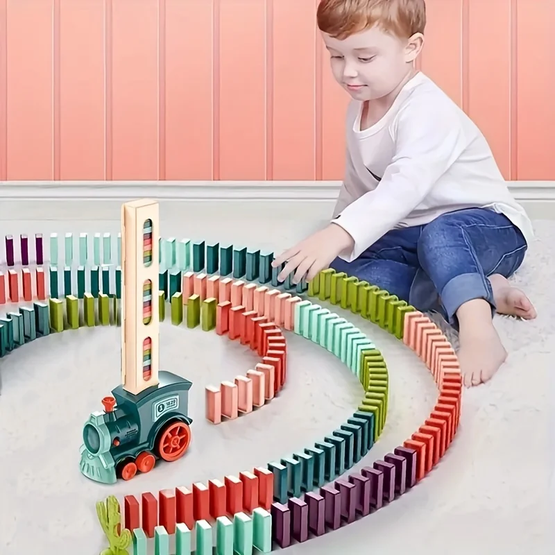 Automatic Laying Domino Train Electric Car Brick Blocks Kits Creative Games Intelligence Educational DIY Toys Kids