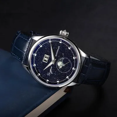 Automatic Mechanical Watch of Men Moonphase 40mm Wristwatches Seagul ST2528 Movement Stainless Steel Blue Sandstone Dial