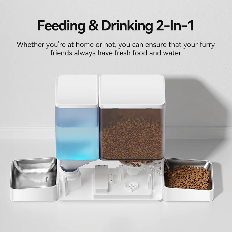 Automatic Pet Feeder Water Fountain 8.5L Button Version Dog Food Dispenser Water Refill 2 in 1 Drinking Feeding Supplies