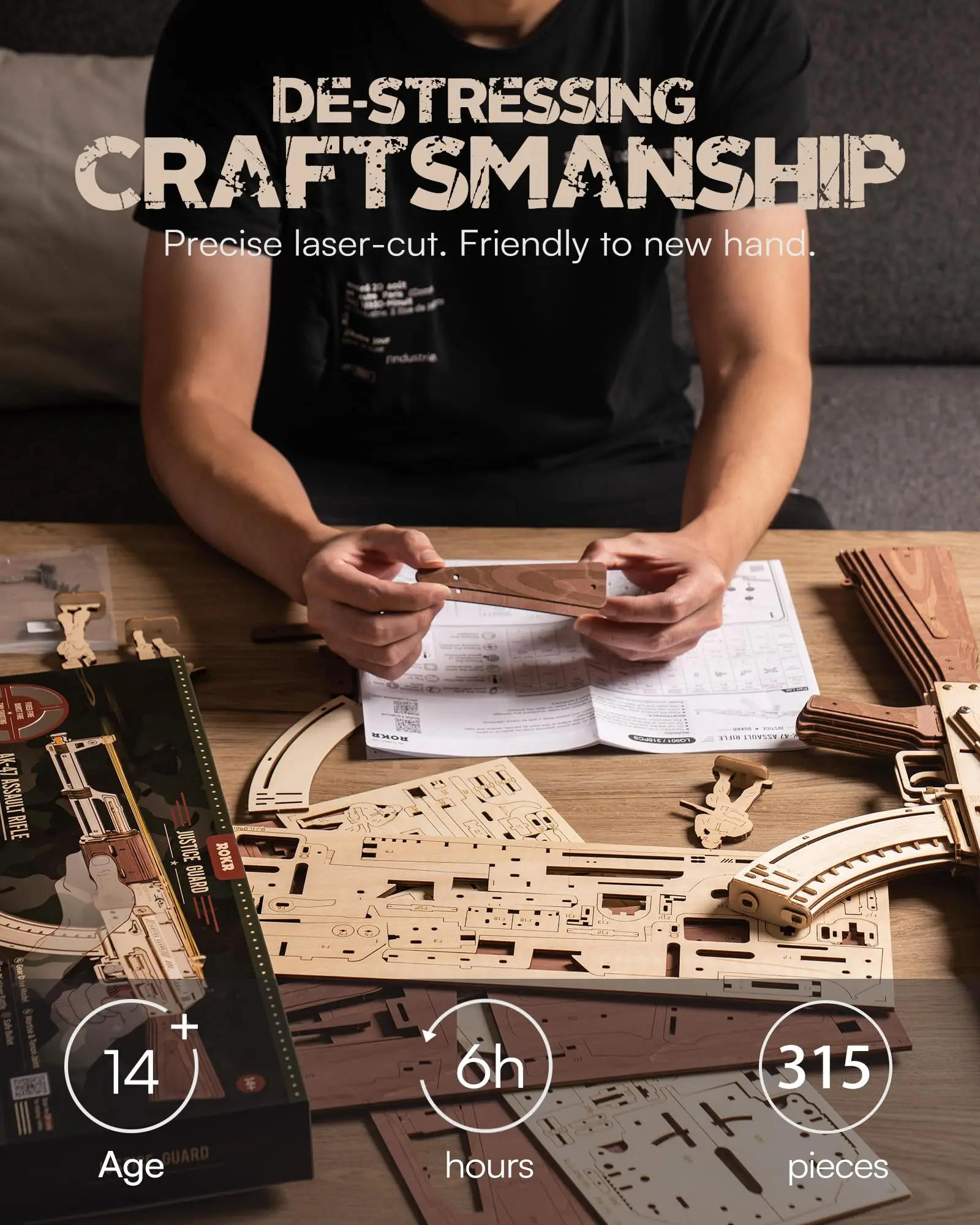 Automatic Rifle AK47 3D Wooden Gun Funny DIY Building Block Toys for Kids Adults Justice Guard Wooden Puzzle Automatic Rifle AK47 3D Wooden Gun Funny DIY Building Block Toys for Kids Adults Justice Guard Wooden Puzzle