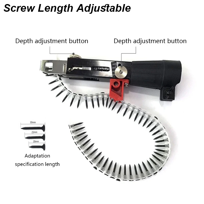 Automatic Screw Driver Chain Nail Gun Adapter Electric Drill Nozzle Woodwork Screw Drive Auto Feed Power Tool Part