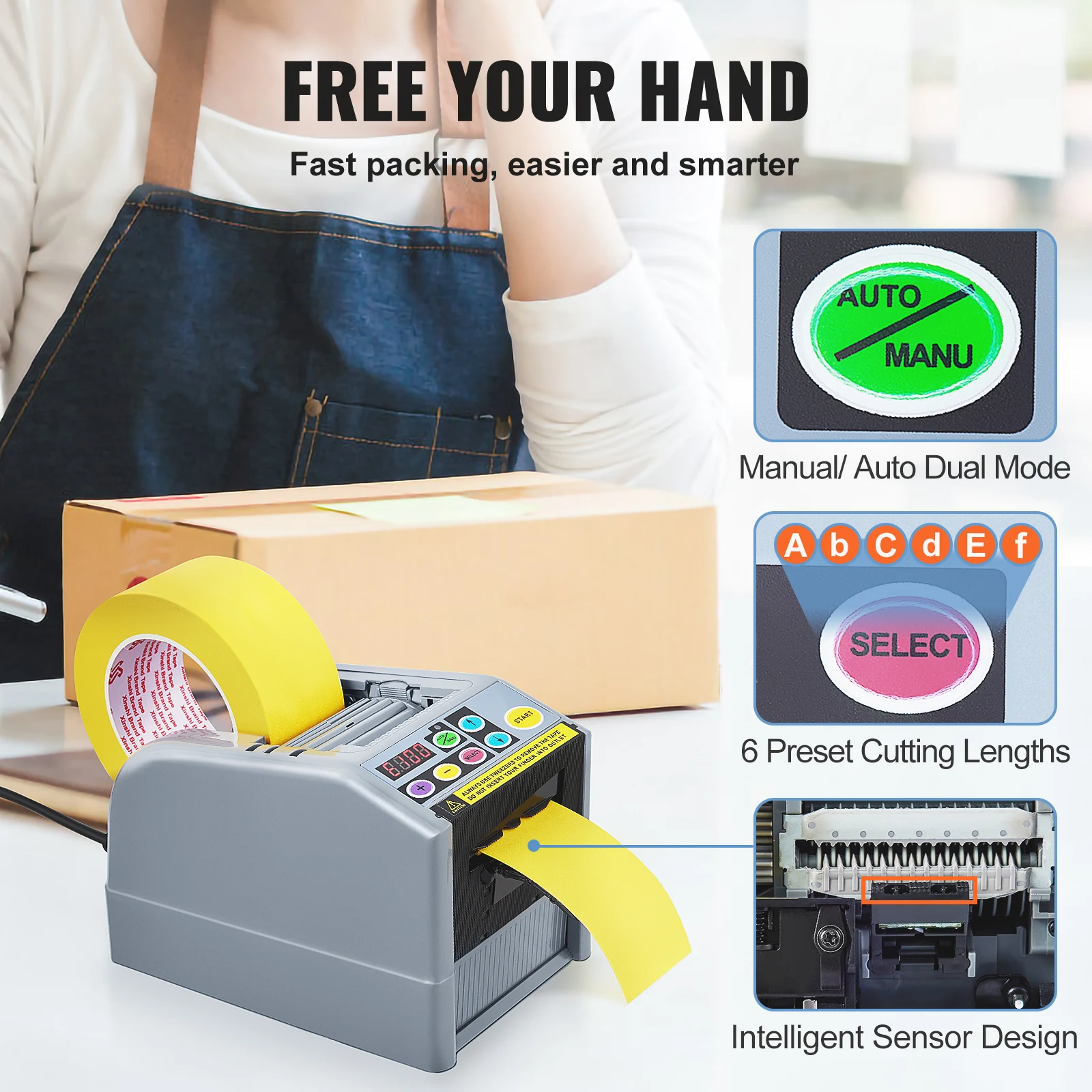 Automatic Tape Cutting Machine Paper Slitting Dispenser 6-60mm Adhesive Electric Tape Cutter for Product Package Automatic Tape Cutting Machine Paper Slitting Dispenser 6-60mm Adhesive Electric Tape Cutter for Product Package