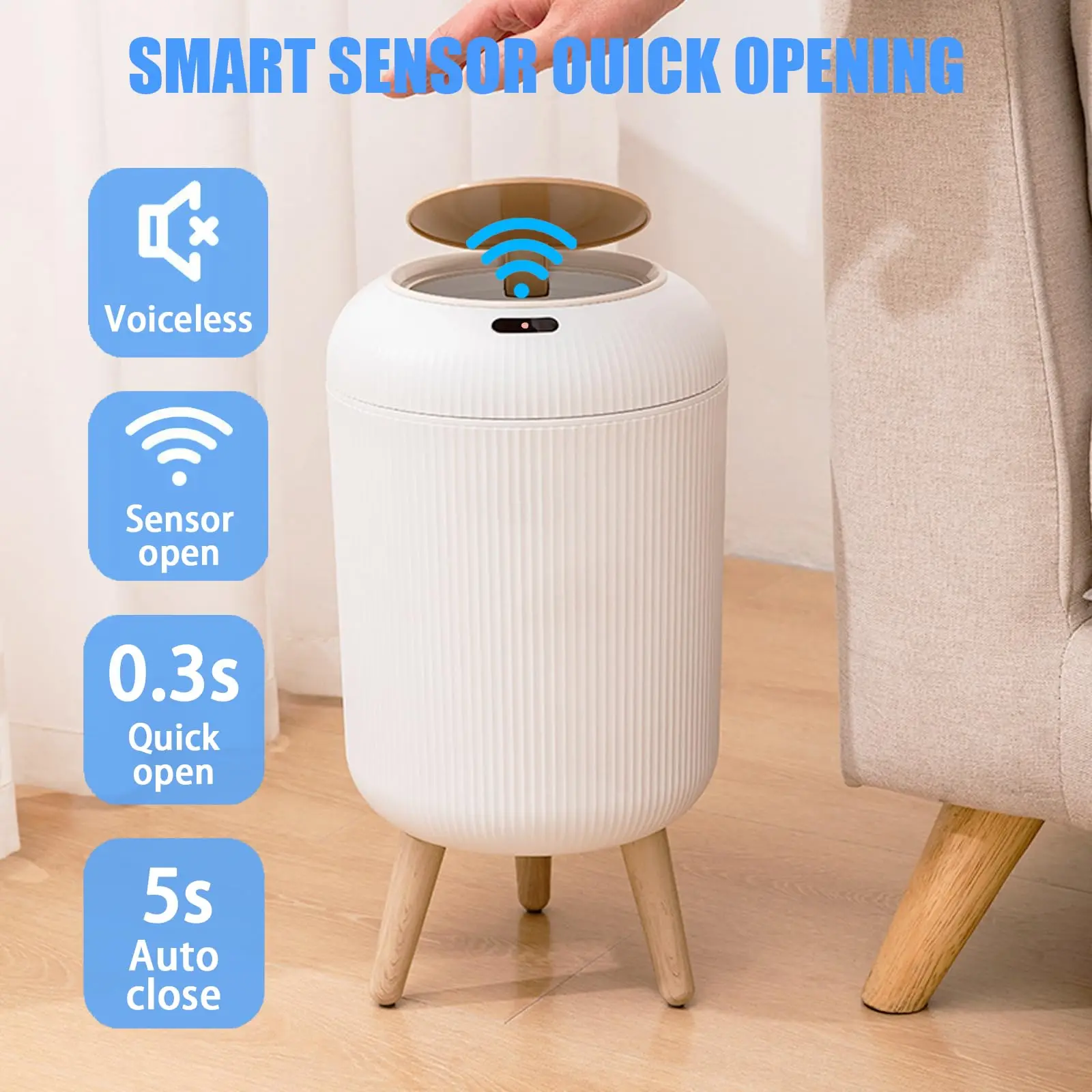 Automatic Trash Can with Lid, Small Plastic Smart Trash Can, Motion Sensor Trash Can for Bedroom, Bathroom, Kitchen Automatic Trash Can with Lid, Small Plastic Smart Trash Can, Motion Sensor Trash Can for Bedroom, Bathroom, Kitchen