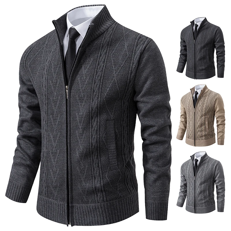 Autumn and Winter Cashmere Padded Warm Casual Men's Knitted Sweater Coat