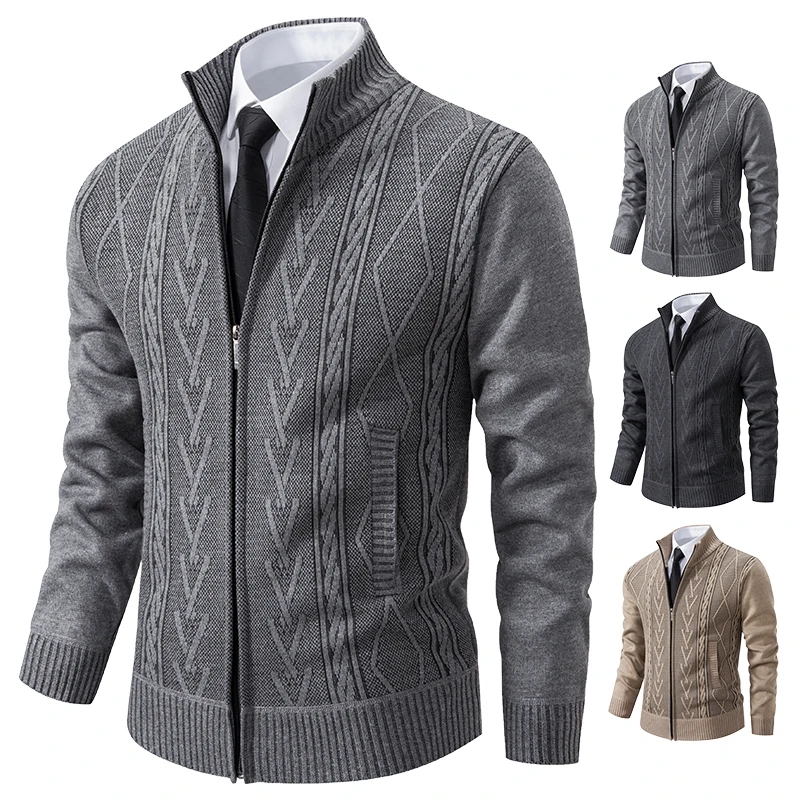 Autumn and Winter Cashmere Padded Warm Casual Men's Knitted Sweater Coat