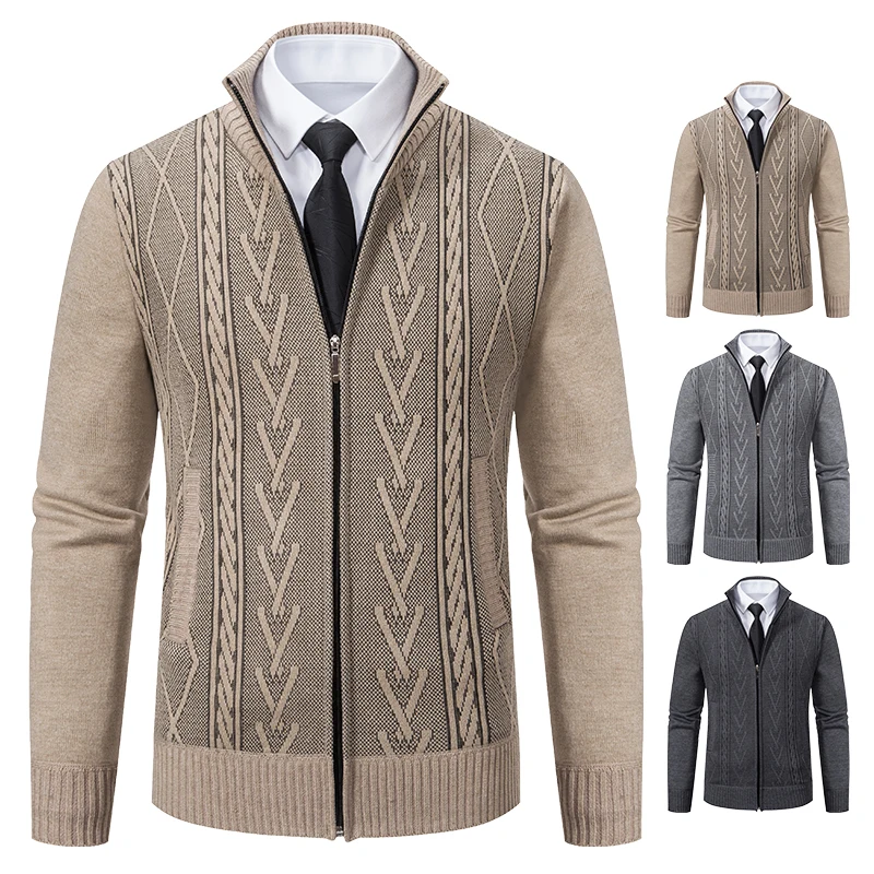 Autumn and Winter Cashmere Padded Warm Casual Men's Knitted Sweater Coat