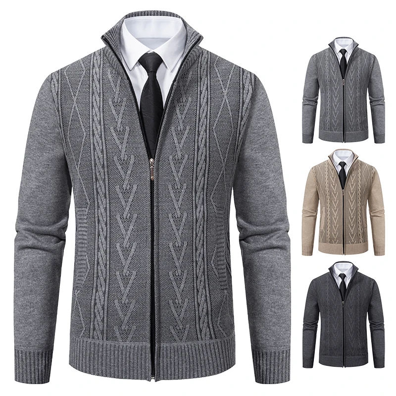 Autumn and Winter Cashmere Padded Warm Casual Men's Knitted Sweater Coat