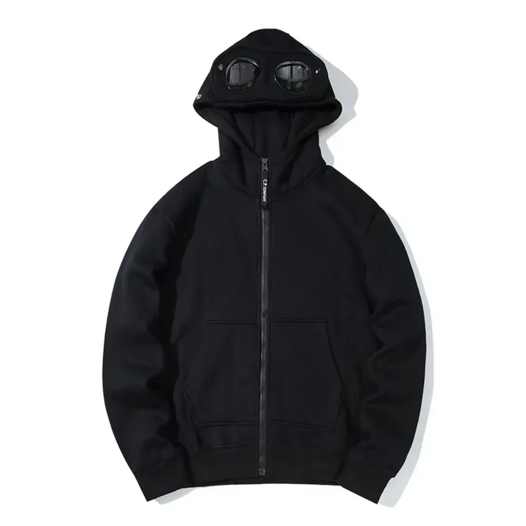 Autumn and Winter Glasses Hat Hip-hop Cardigan Zipper and Fleece Hooded Sweatshirt Outdoor Warm Jacket Unisex