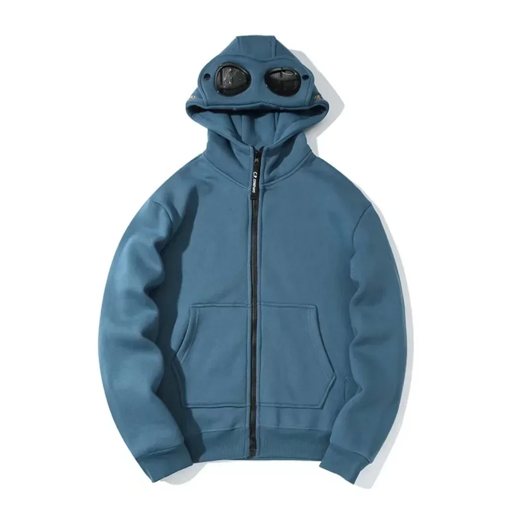 Autumn and Winter Glasses Hat Hip-hop Cardigan Zipper and Fleece Hooded Sweatshirt Outdoor Warm Jacket Unisex