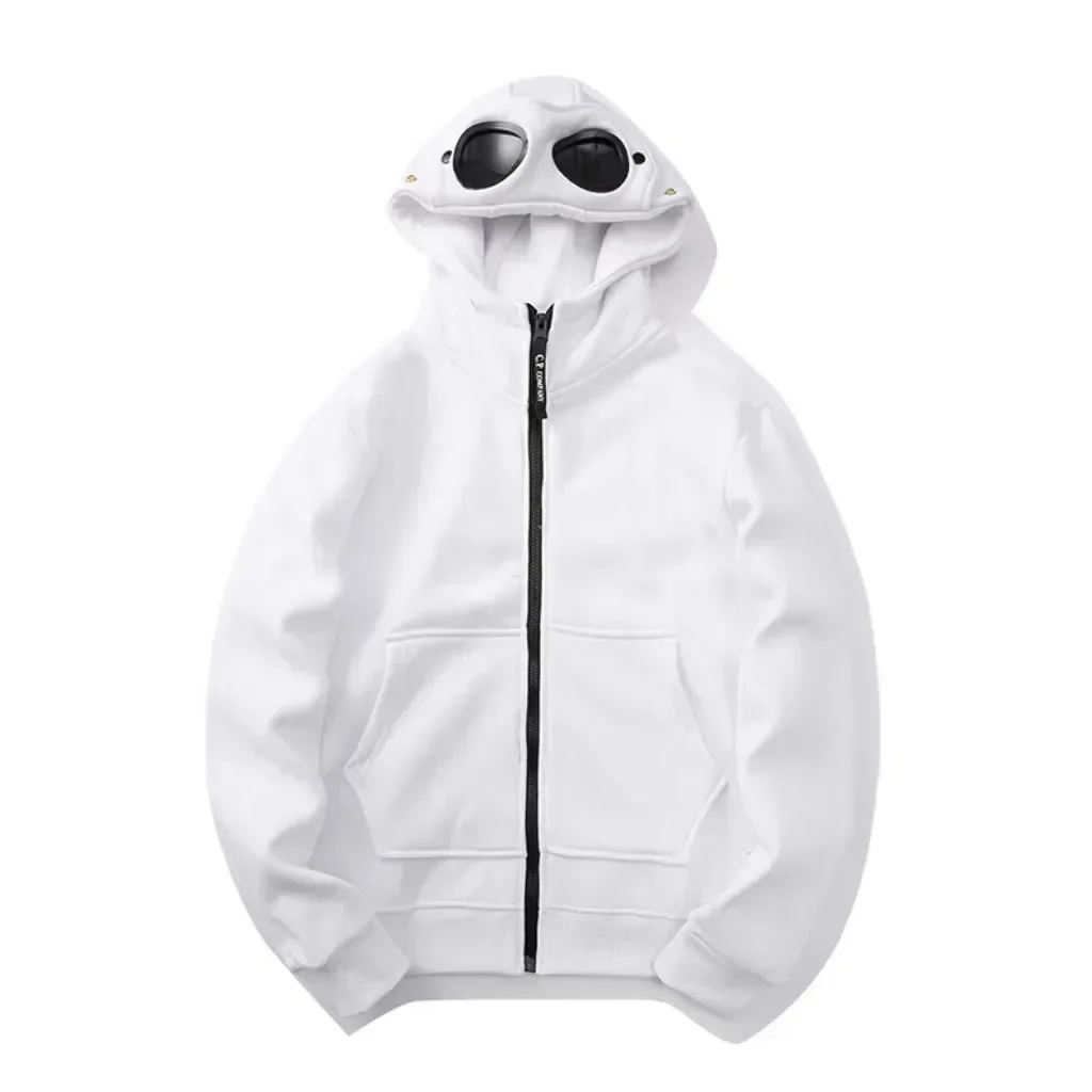 Autumn and Winter Glasses Hat Hip-hop Cardigan Zipper and Fleece Hooded Sweatshirt Outdoor Warm Jacket Unisex