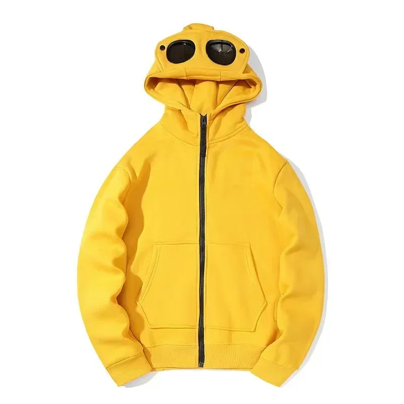 Autumn and Winter Glasses Hat Hip-hop Cardigan Zipper and Fleece Hooded Sweatshirt Outdoor Warm Jacket Unisex