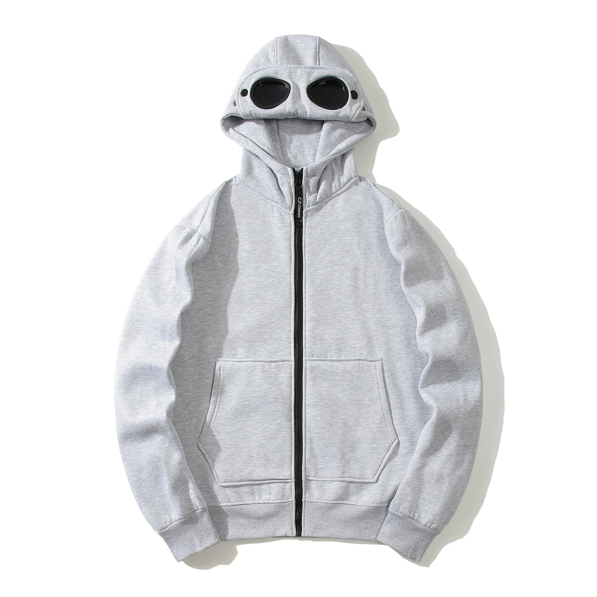 Autumn and Winter Glasses Hat Hip-hop Cardigan Zipper and Fleece Hooded Sweatshirt Outdoor Warm Jacket Unisex
