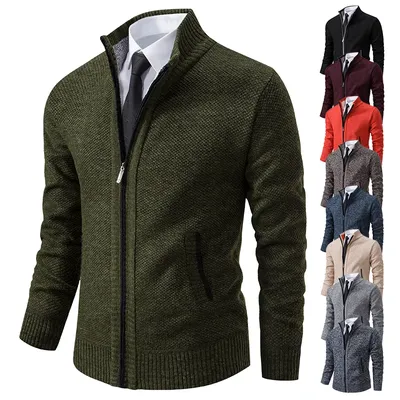 Autumn And Winter New Jersey Men's Casual Sports Coat Solid Color Stand Collar Wweater Grab Fleece Warm Zipper Cardigan Autumn And Winter New Jersey Men's Casual Sports Coat Solid Color Stand Collar Wweater Grab Fleece Warm Zipper Cardigan