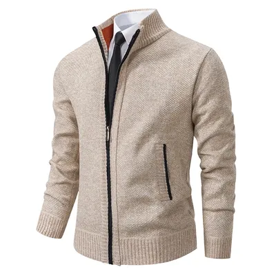 Autumn And Winter New Jersey Men's Casual Sports Coat Solid Color Stand Collar Wweater Grab Fleece Warm Zipper Cardigan Autumn And Winter New Jersey Men's Casual Sports Coat Solid Color Stand Collar Wweater Grab Fleece Warm Zipper Cardigan