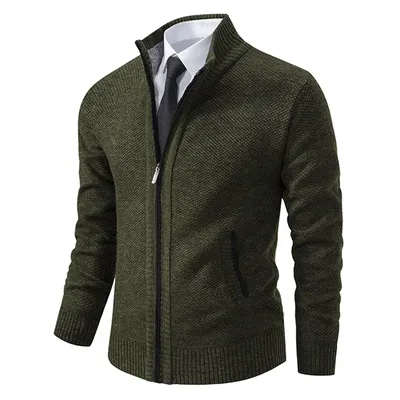 Autumn And Winter New Jersey Men's Casual Sports Coat Solid Color Stand Collar Wweater Grab Fleece Warm Zipper Cardigan Autumn And Winter New Jersey Men's Casual Sports Coat Solid Color Stand Collar Wweater Grab Fleece Warm Zipper Cardigan