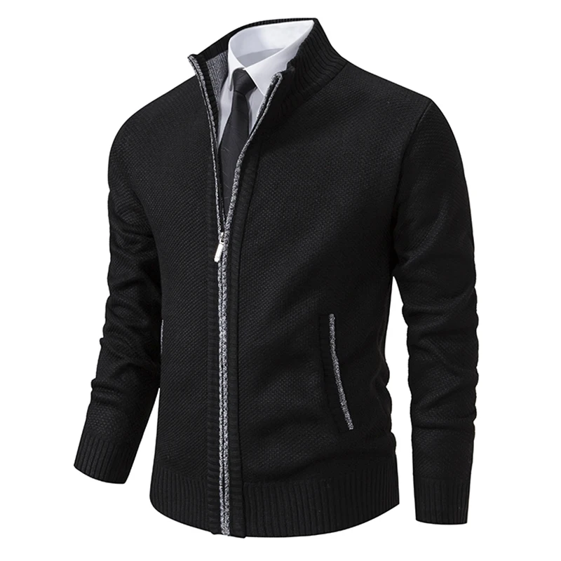 Autumn And Winter New Jersey Men's Casual Sports Coat Solid Color Stand Collar Wweater Grab Fleece Warm Zipper Cardigan Autumn And Winter New Jersey Men's Casual Sports Coat Solid Color Stand Collar Wweater Grab Fleece Warm Zipper Cardigan