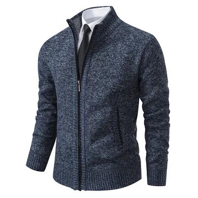 Autumn And Winter New Jersey Men's Casual Sports Coat Solid Color Stand Collar Wweater Grab Fleece Warm Zipper Cardigan Autumn And Winter New Jersey Men's Casual Sports Coat Solid Color Stand Collar Wweater Grab Fleece Warm Zipper Cardigan