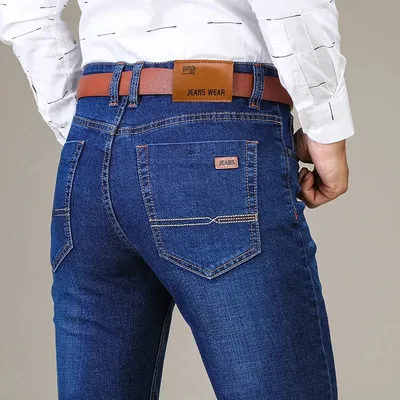 Autumn Classic Men's Fitted Stretch Jeans Business Casual Cotton Denim Straight Leg Pants Male Black Blue Trousers Autumn Classic Men's Fitted Stretch Jeans Business Casual Cotton Denim Straight Leg Pants Male Black Blue Trousers