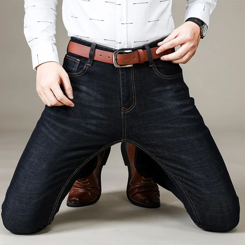 Autumn Classic Men's Fitted Stretch Jeans Business Casual Cotton Denim Straight Leg Pants Male Black Blue Trousers Autumn Classic Men's Fitted Stretch Jeans Business Casual Cotton Denim Straight Leg Pants Male Black Blue Trousers