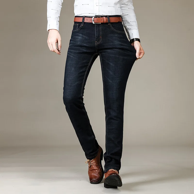 Autumn Classic Men's Fitted Stretch Jeans Business Casual Cotton Denim Straight Leg Pants Male Black Blue Trousers Autumn Classic Men's Fitted Stretch Jeans Business Casual Cotton Denim Straight Leg Pants Male Black Blue Trousers