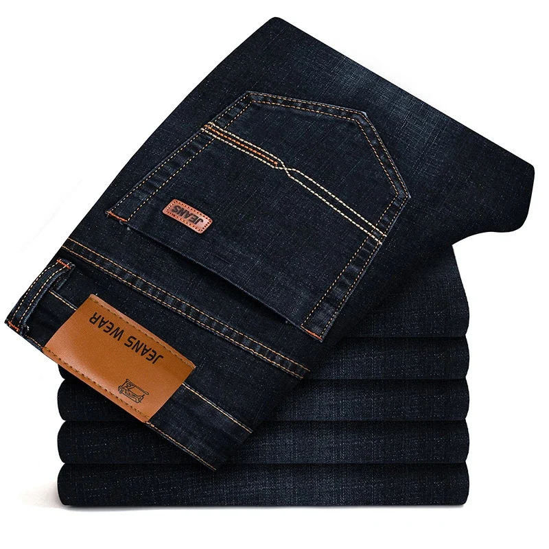 Autumn Classic Men's Fitted Stretch Jeans Business Casual Cotton Denim Straight Leg Pants Male Black Blue Trousers Autumn Classic Men's Fitted Stretch Jeans Business Casual Cotton Denim Straight Leg Pants Male Black Blue Trousers