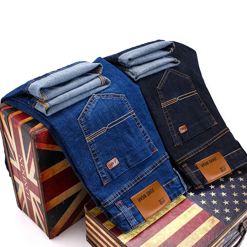 Autumn Classic Men's Fitted Stretch Jeans Business Casual Cotton Denim Straight Leg Pants Male Black Blue Trousers Autumn Classic Men's Fitted Stretch Jeans Business Casual Cotton Denim Straight Leg Pants Male Black Blue Trousers