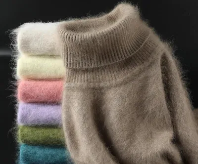 Autumn Winter 100% Mink Cashmere Sweater Women Knitwear Pullover Thick Warm Solid Color Plus Size Base High Lapel