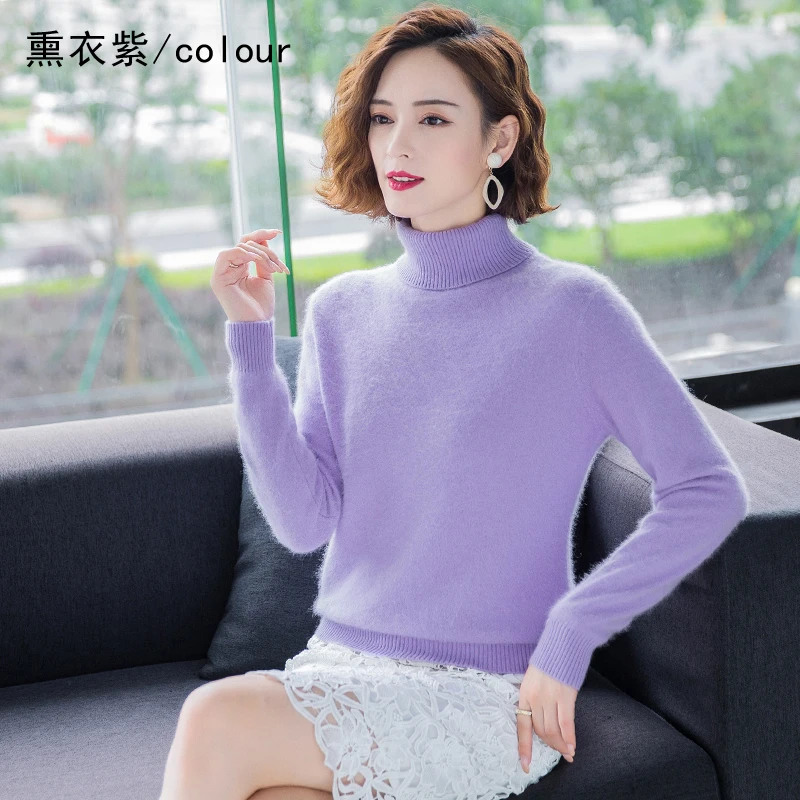 Autumn Winter 100% Mink Cashmere Sweater Women Knitwear Pullover Thick Warm Solid Color Plus Size Base High Lapel
