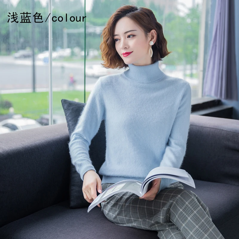 Autumn Winter 100% Mink Cashmere Sweater Women Knitwear Pullover Thick Warm Solid Color Plus Size Base High Lapel