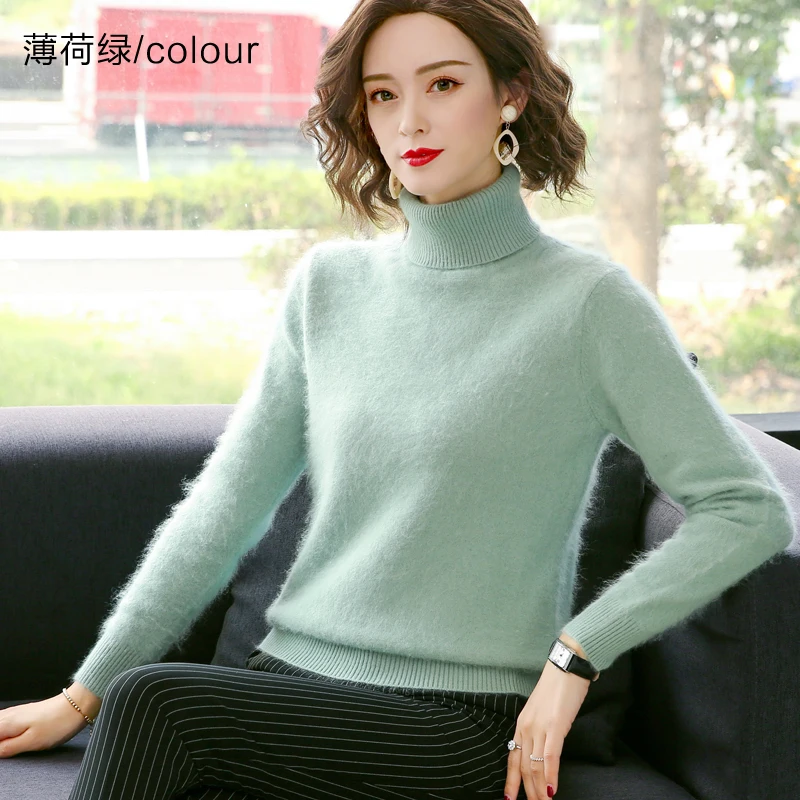 Autumn Winter 100% Mink Cashmere Sweater Women Knitwear Pullover Thick Warm Solid Color Plus Size Base High Lapel