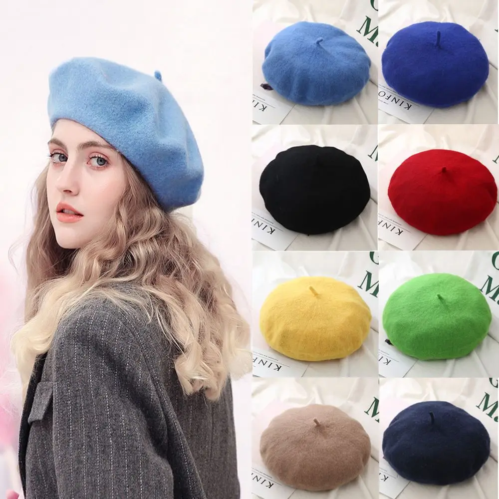 Autumn Winter Felt Beret Hats Women Fashion French Painter Hat Girls Trendy Solid Color Berets Ladies Multicolored Flat