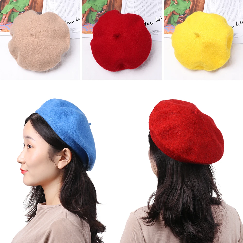 Autumn Winter Felt Beret Hats Women Fashion French Painter Hat Girls Trendy Solid Color Berets Ladies Multicolored Flat