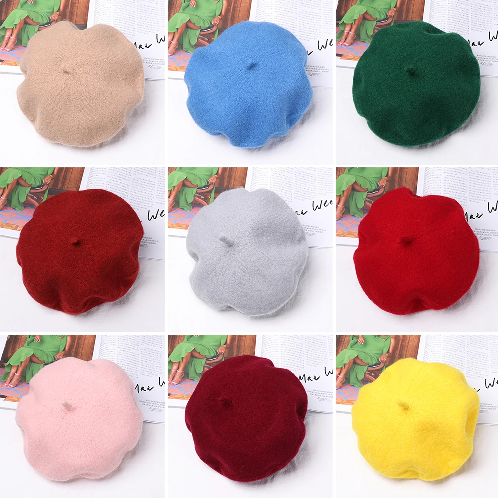 Autumn Winter Felt Beret Hats Women Fashion French Painter Hat Girls Trendy Solid Color Berets Ladies Multicolored Flat