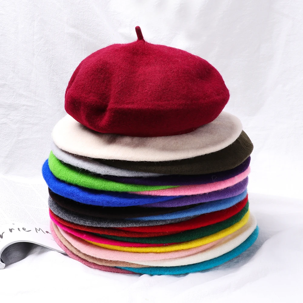 Autumn Winter Felt Beret Hats Women Fashion French Painter Hat Girls Trendy Solid Color Berets Ladies Multicolored Flat