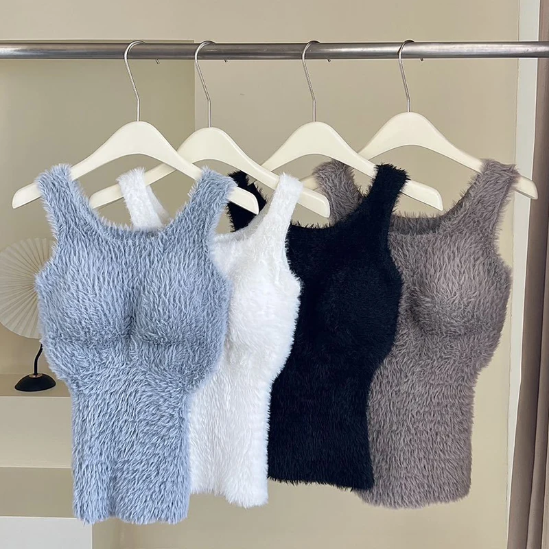 Autumn Winter Plush Warm Wool Tank Tops Bottom Imitation Cashmere Girls Thermal Underwear Thicken Fleece Camisole Bra Autumn Winter Plush Warm Wool Tank Tops Bottom Imitation Cashmere Girls Thermal Underwear Thicken Fleece Camisole Bra