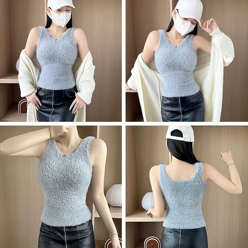 Autumn Winter Plush Warm Wool Tank Tops Bottom Imitation Cashmere Girls Thermal Underwear Thicken Fleece Camisole Bra Autumn Winter Plush Warm Wool Tank Tops Bottom Imitation Cashmere Girls Thermal Underwear Thicken Fleece Camisole Bra